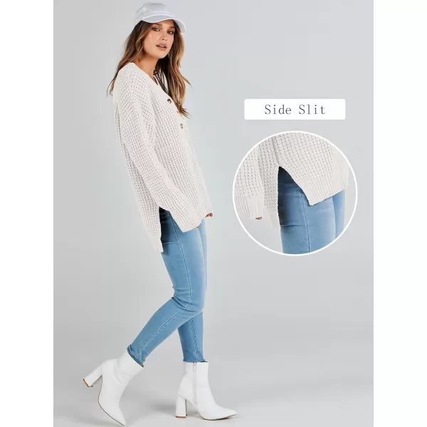 imageANRABESS Womens Oversized Sweaters Long Sleeve Loose V Neck Button Henley Tops Side Slit Pullover Knit JumperWhite