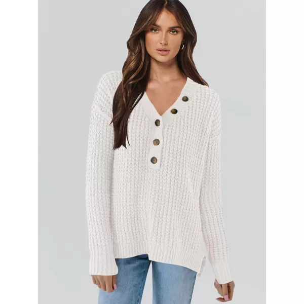 imageANRABESS Womens Oversized Sweaters Long Sleeve Loose V Neck Button Henley Tops Side Slit Pullover Knit JumperWhite