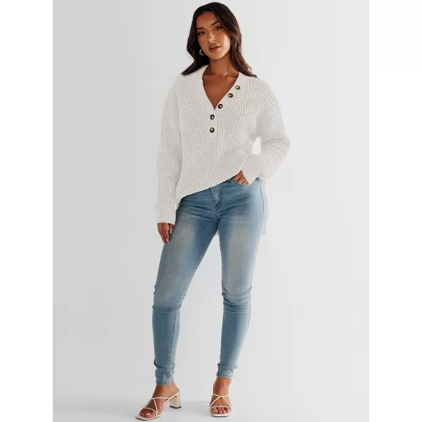 imageANRABESS Womens Oversized Sweaters Long Sleeve Loose V Neck Button Henley Tops Side Slit Pullover Knit JumperWhite