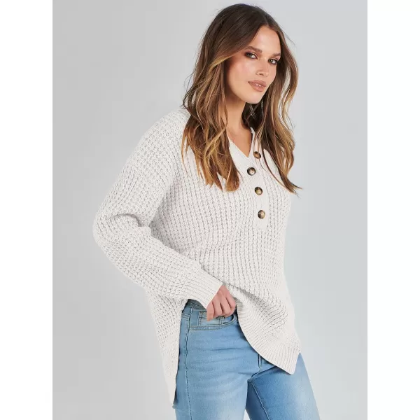 imageANRABESS Womens Oversized Sweaters Long Sleeve Loose V Neck Button Henley Tops Side Slit Pullover Knit JumperWhite