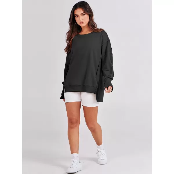 imageANRABESS Womens Oversized Sweatshirt Crew Neck Long Sleeve Casual Slit Sloucthy Pullover Top Fall ClothesBlack