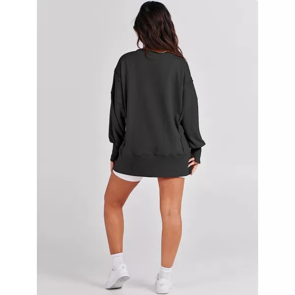 imageANRABESS Womens Oversized Sweatshirt Crew Neck Long Sleeve Casual Slit Sloucthy Pullover Top Fall ClothesBlack