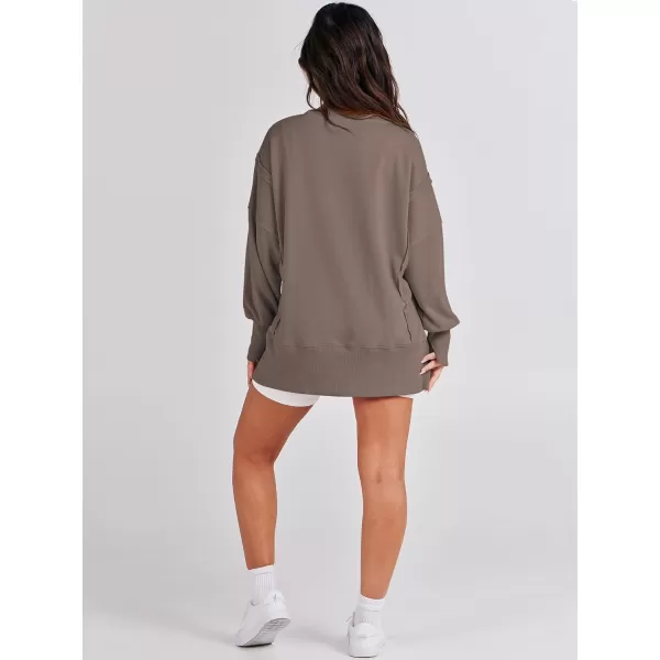 imageANRABESS Womens Oversized Sweatshirt Crew Neck Long Sleeve Casual Slit Sloucthy Pullover Top Fall ClothesBrown