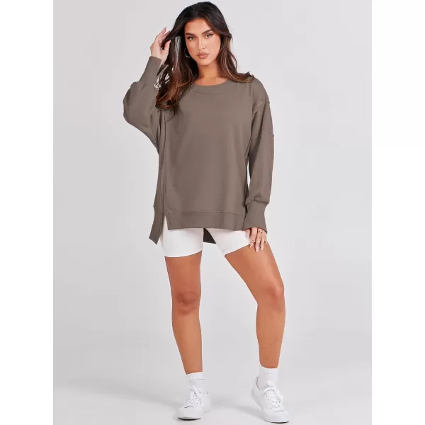 imageANRABESS Womens Oversized Sweatshirt Crew Neck Long Sleeve Casual Slit Sloucthy Pullover Top Fall ClothesBrown