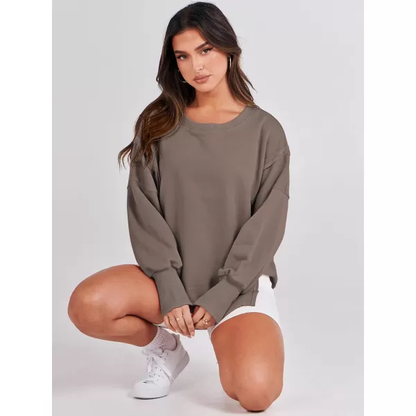 imageANRABESS Womens Oversized Sweatshirt Crew Neck Long Sleeve Casual Slit Sloucthy Pullover Top Fall ClothesBrown