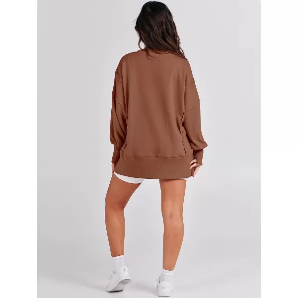 imageANRABESS Womens Oversized Sweatshirt Crew Neck Long Sleeve Casual Slit Sloucthy Pullover Top Fall ClothesCaramel