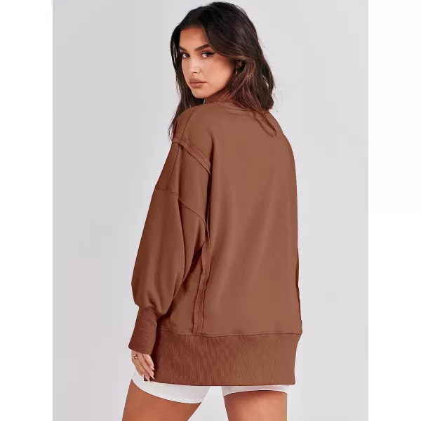 imageANRABESS Womens Oversized Sweatshirt Crew Neck Long Sleeve Casual Slit Sloucthy Pullover Top Fall ClothesCaramel