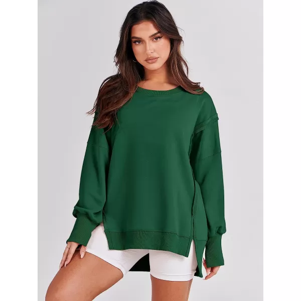 imageANRABESS Womens Oversized Sweatshirt Crew Neck Long Sleeve Casual Slit Sloucthy Pullover Top Fall ClothesDeep Green