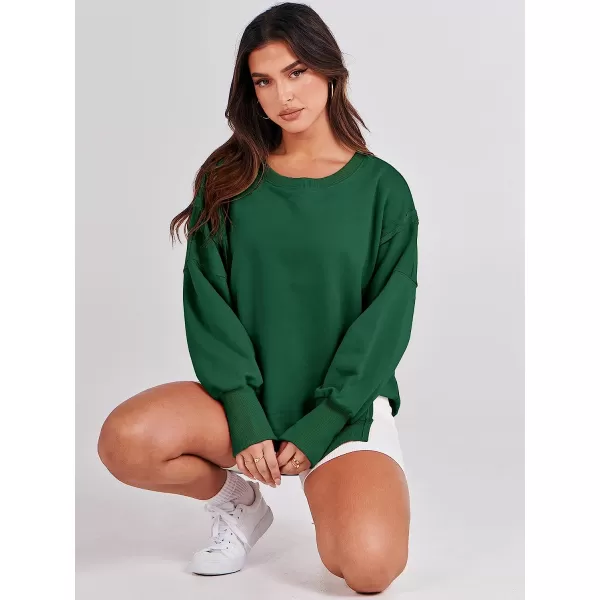 imageANRABESS Womens Oversized Sweatshirt Crew Neck Long Sleeve Casual Slit Sloucthy Pullover Top Fall ClothesDeep Green