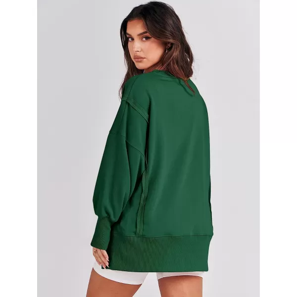 imageANRABESS Womens Oversized Sweatshirt Crew Neck Long Sleeve Casual Slit Sloucthy Pullover Top Fall ClothesDeep Green