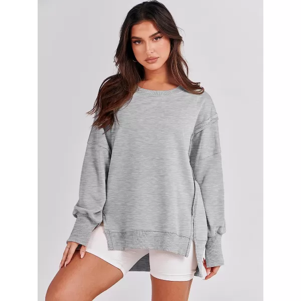 imageANRABESS Womens Oversized Sweatshirt Crew Neck Long Sleeve Casual Slit Sloucthy Pullover Top Fall ClothesGray