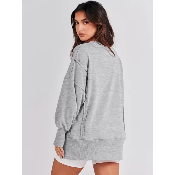 imageANRABESS Womens Oversized Sweatshirt Crew Neck Long Sleeve Casual Slit Sloucthy Pullover Top Fall ClothesGray