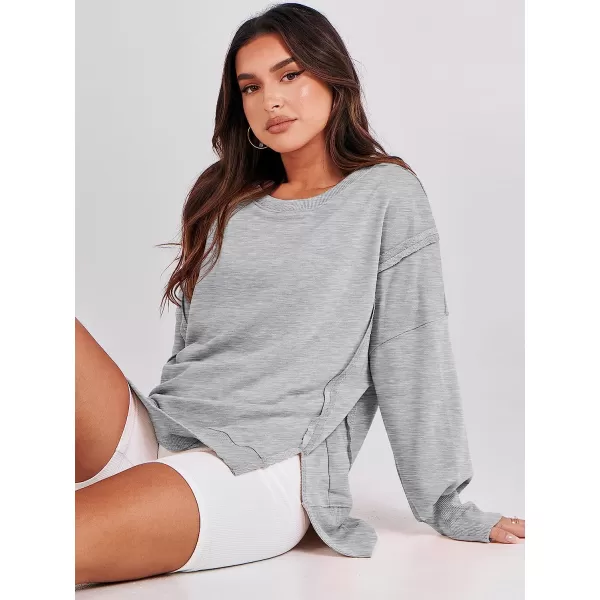 imageANRABESS Womens Oversized Sweatshirt Crew Neck Long Sleeve Casual Slit Sloucthy Pullover Top Fall ClothesGray