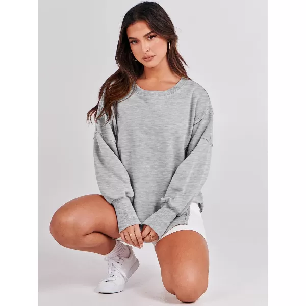 imageANRABESS Womens Oversized Sweatshirt Crew Neck Long Sleeve Casual Slit Sloucthy Pullover Top Fall ClothesGray