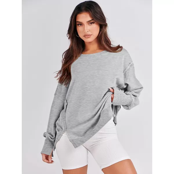 imageANRABESS Womens Oversized Sweatshirt Crew Neck Long Sleeve Casual Slit Sloucthy Pullover Top Fall ClothesGray
