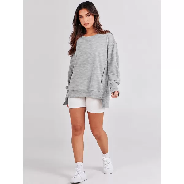 imageANRABESS Womens Oversized Sweatshirt Crew Neck Long Sleeve Casual Slit Sloucthy Pullover Top Fall ClothesGray