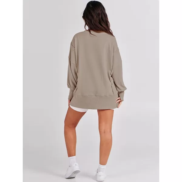 imageANRABESS Womens Oversized Sweatshirt Crew Neck Long Sleeve Casual Slit Sloucthy Pullover Top Fall ClothesKhaki