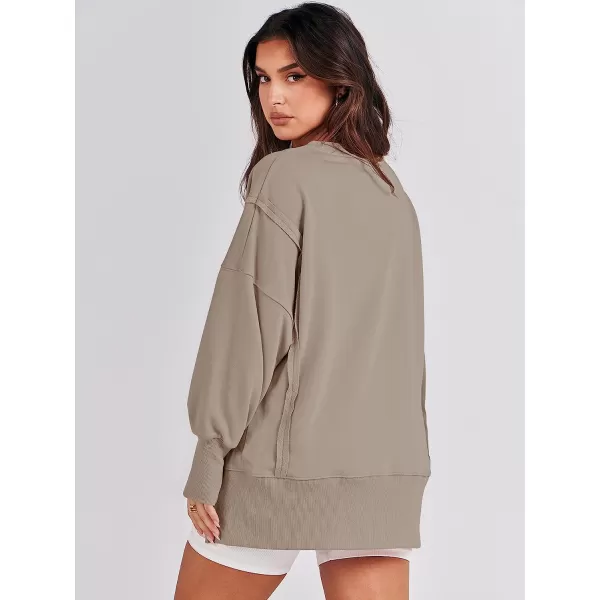 imageANRABESS Womens Oversized Sweatshirt Crew Neck Long Sleeve Casual Slit Sloucthy Pullover Top Fall ClothesKhaki