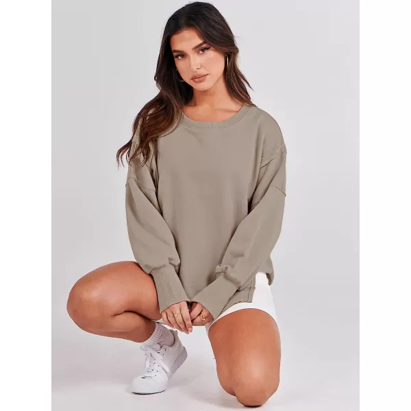 imageANRABESS Womens Oversized Sweatshirt Crew Neck Long Sleeve Casual Slit Sloucthy Pullover Top Fall ClothesKhaki