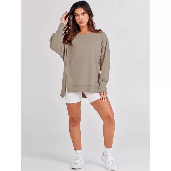 imageANRABESS Womens Oversized Sweatshirt Crew Neck Long Sleeve Casual Slit Sloucthy Pullover Top Fall ClothesKhaki