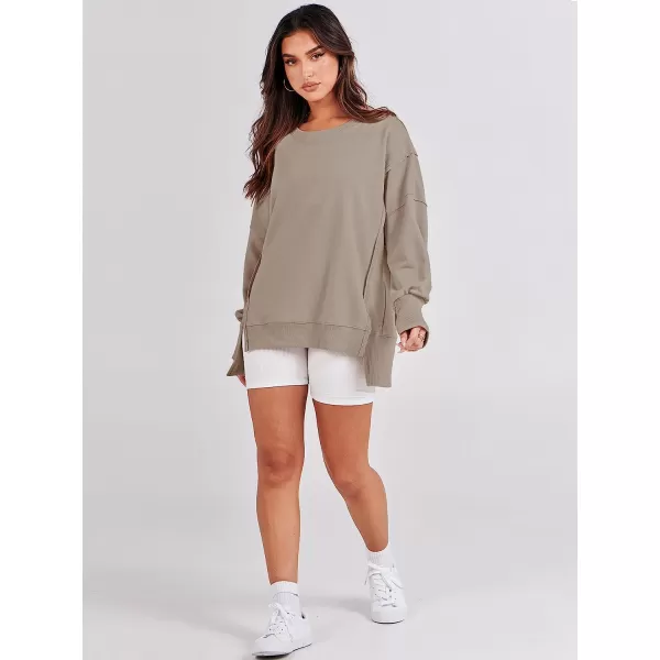 imageANRABESS Womens Oversized Sweatshirt Crew Neck Long Sleeve Casual Slit Sloucthy Pullover Top Fall ClothesKhaki
