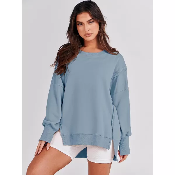 imageANRABESS Womens Oversized Sweatshirt Crew Neck Long Sleeve Casual Slit Sloucthy Pullover Top Fall ClothesLight Blue