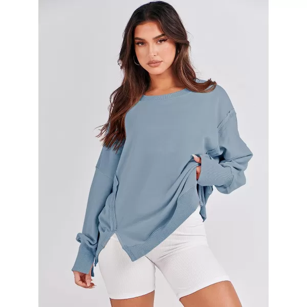imageANRABESS Womens Oversized Sweatshirt Crew Neck Long Sleeve Casual Slit Sloucthy Pullover Top Fall ClothesLight Blue