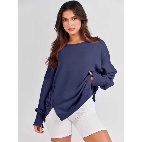 imageANRABESS Womens Oversized Sweatshirt Crew Neck Long Sleeve Casual Slit Sloucthy Pullover Top Fall ClothesNavy Blue