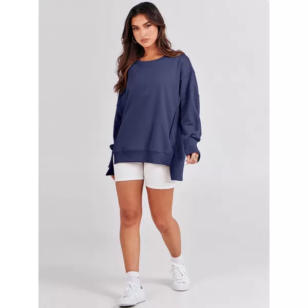 imageANRABESS Womens Oversized Sweatshirt Crew Neck Long Sleeve Casual Slit Sloucthy Pullover Top Fall ClothesNavy Blue