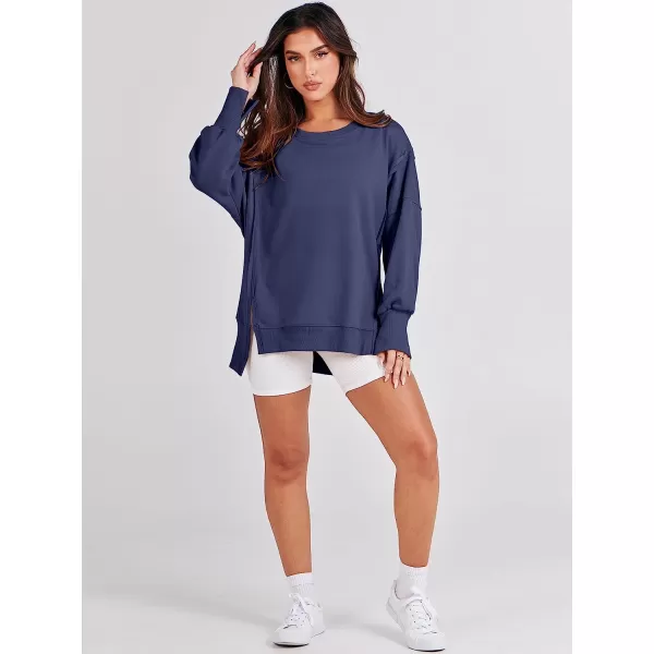 imageANRABESS Womens Oversized Sweatshirt Crew Neck Long Sleeve Casual Slit Sloucthy Pullover Top Fall ClothesNavy Blue