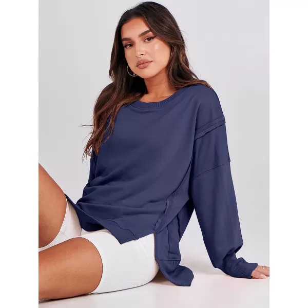 imageANRABESS Womens Oversized Sweatshirt Crew Neck Long Sleeve Casual Slit Sloucthy Pullover Top Fall ClothesNavy Blue