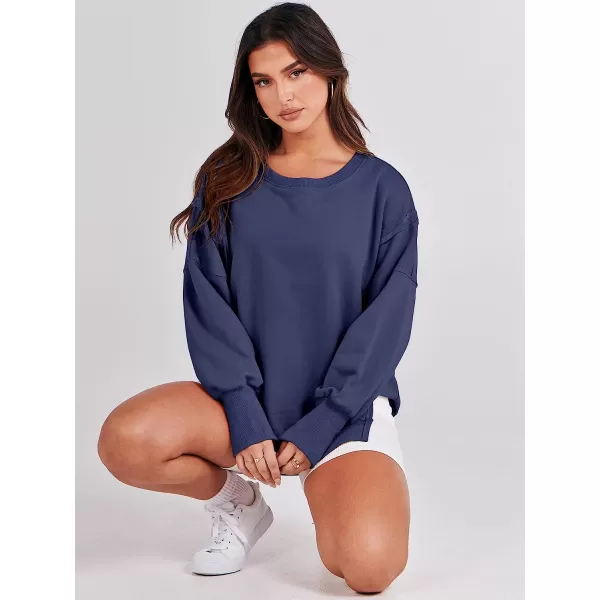 imageANRABESS Womens Oversized Sweatshirt Crew Neck Long Sleeve Casual Slit Sloucthy Pullover Top Fall ClothesNavy Blue