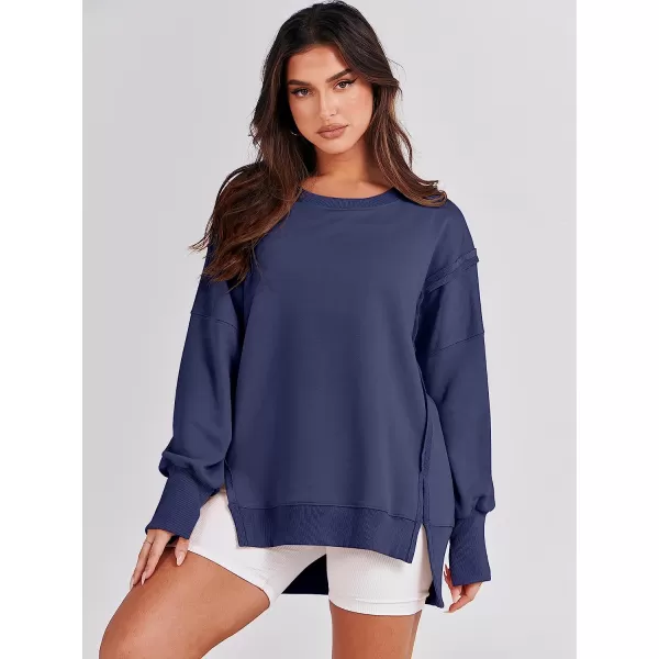 imageANRABESS Womens Oversized Sweatshirt Crew Neck Long Sleeve Casual Slit Sloucthy Pullover Top Fall ClothesNavy Blue