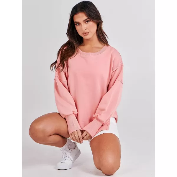 imageANRABESS Womens Oversized Sweatshirt Crew Neck Long Sleeve Casual Slit Sloucthy Pullover Top Fall ClothesPink