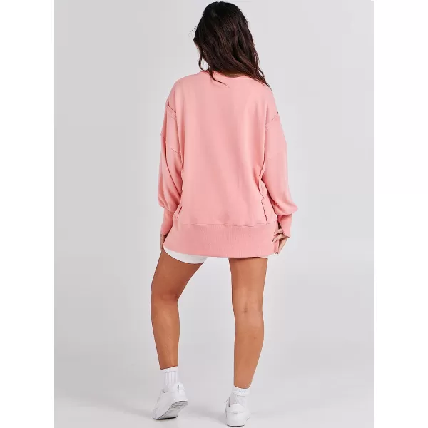 imageANRABESS Womens Oversized Sweatshirt Crew Neck Long Sleeve Casual Slit Sloucthy Pullover Top Fall ClothesPink