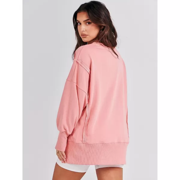 imageANRABESS Womens Oversized Sweatshirt Crew Neck Long Sleeve Casual Slit Sloucthy Pullover Top Fall ClothesPink