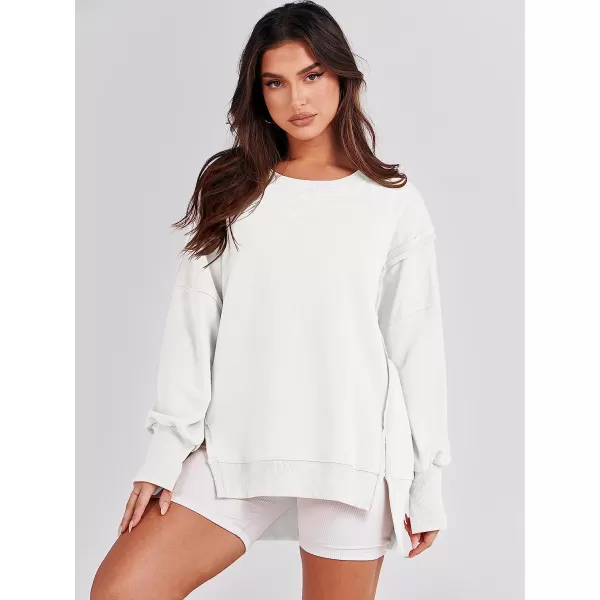 imageANRABESS Womens Oversized Sweatshirt Crew Neck Long Sleeve Casual Slit Sloucthy Pullover Top Fall ClothesWhite