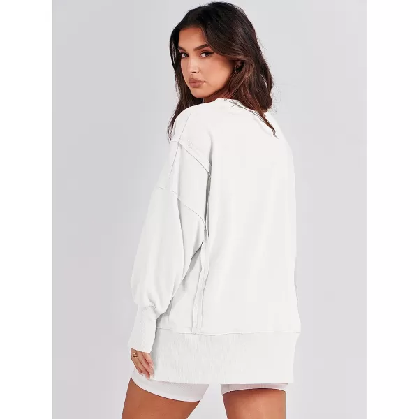imageANRABESS Womens Oversized Sweatshirt Crew Neck Long Sleeve Casual Slit Sloucthy Pullover Top Fall ClothesWhite
