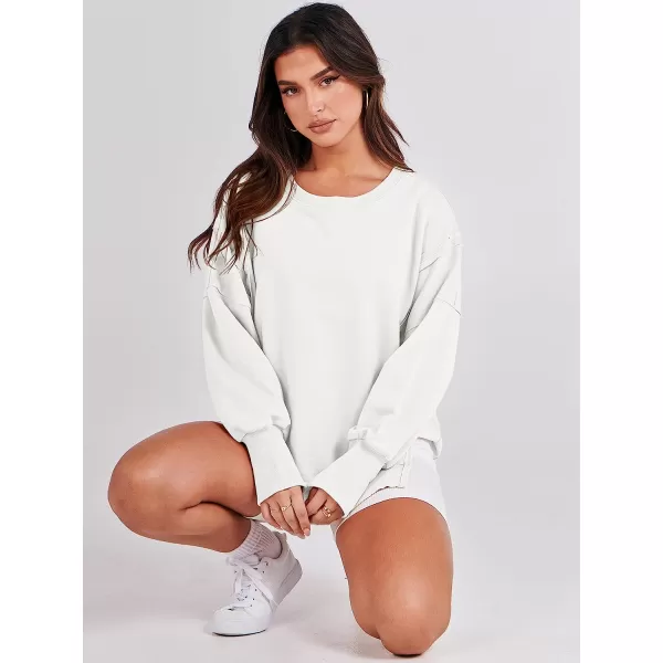 imageANRABESS Womens Oversized Sweatshirt Crew Neck Long Sleeve Casual Slit Sloucthy Pullover Top Fall ClothesWhite