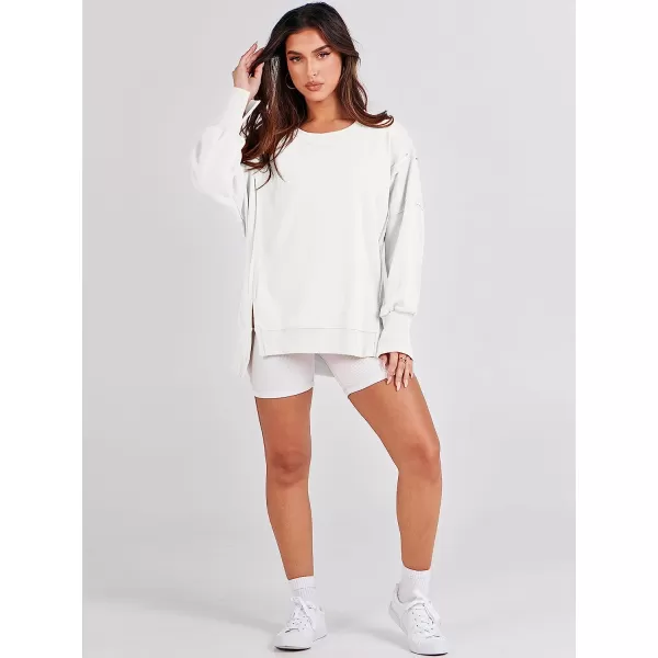imageANRABESS Womens Oversized Sweatshirt Crew Neck Long Sleeve Casual Slit Sloucthy Pullover Top Fall ClothesWhite