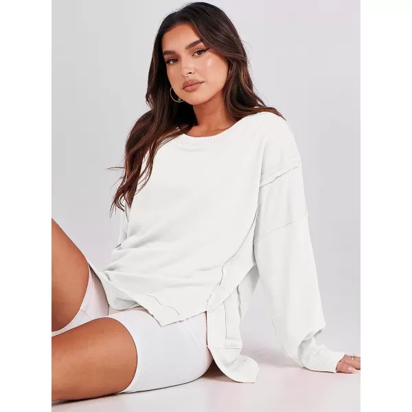 imageANRABESS Womens Oversized Sweatshirt Crew Neck Long Sleeve Casual Slit Sloucthy Pullover Top Fall ClothesWhite
