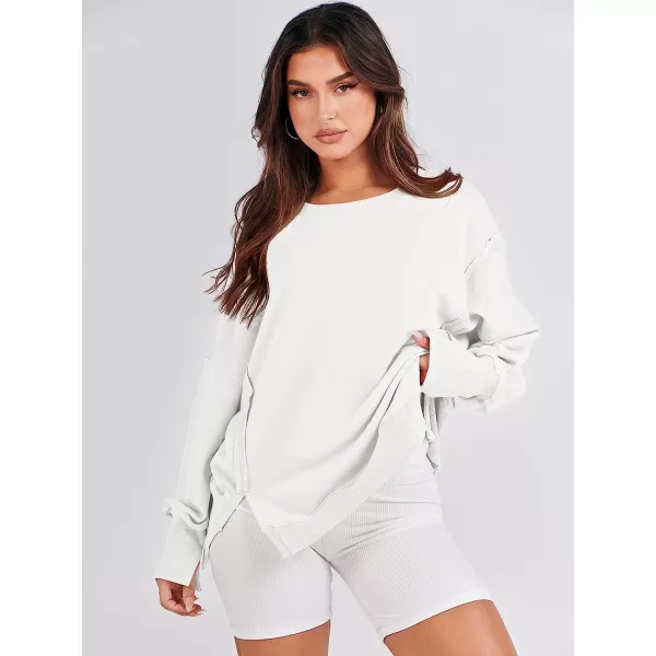 imageANRABESS Womens Oversized Sweatshirt Crew Neck Long Sleeve Casual Slit Sloucthy Pullover Top Fall ClothesWhite