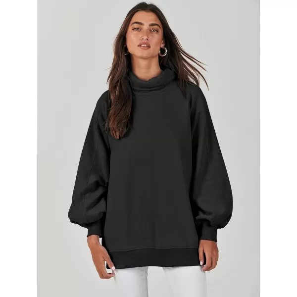 imageANRABESS Womens Oversized Sweatshirt Turtleneck Long Sleeve Casual Loose Fit Pullover Hoodie Tops Pocket 2023 Fall ClothesBlack