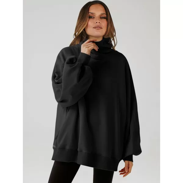 imageANRABESS Womens Oversized Sweatshirt Turtleneck Long Sleeve Casual Loose Fit Pullover Hoodie Tops Pocket 2023 Fall ClothesBlack