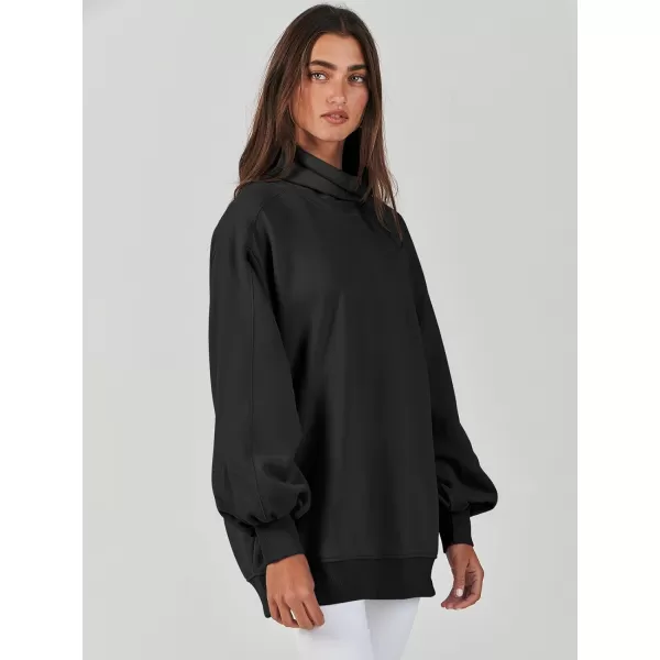 imageANRABESS Womens Oversized Sweatshirt Turtleneck Long Sleeve Casual Loose Fit Pullover Hoodie Tops Pocket 2023 Fall ClothesBlack