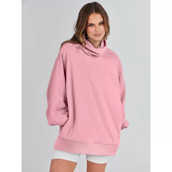 imageANRABESS Womens Oversized Sweatshirt Turtleneck Long Sleeve Casual Loose Fit Pullover Hoodie Tops Pocket 2023 Fall ClothesPink