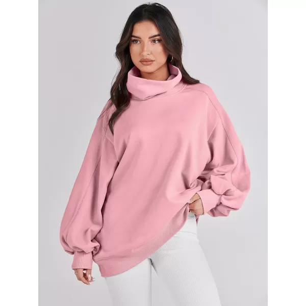 imageANRABESS Womens Oversized Sweatshirt Turtleneck Long Sleeve Casual Loose Fit Pullover Hoodie Tops Pocket 2023 Fall ClothesPink