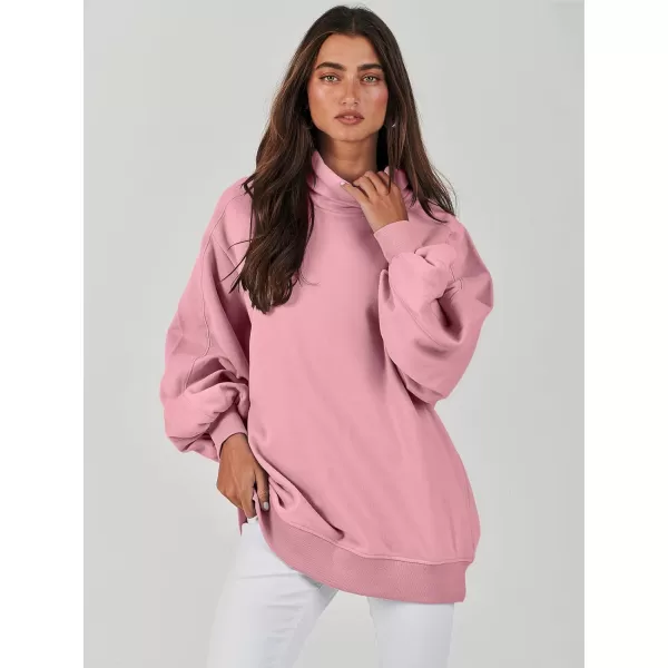 imageANRABESS Womens Oversized Sweatshirt Turtleneck Long Sleeve Casual Loose Fit Pullover Hoodie Tops Pocket 2023 Fall ClothesPink