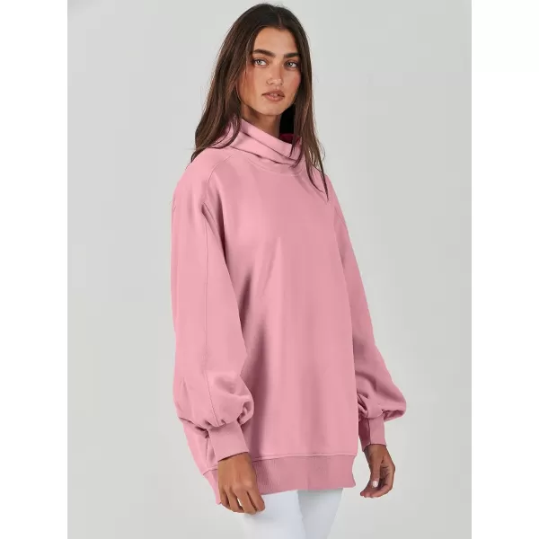 imageANRABESS Womens Oversized Sweatshirt Turtleneck Long Sleeve Casual Loose Fit Pullover Hoodie Tops Pocket 2023 Fall ClothesPink