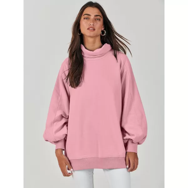 imageANRABESS Womens Oversized Sweatshirt Turtleneck Long Sleeve Casual Loose Fit Pullover Hoodie Tops Pocket 2023 Fall ClothesPink